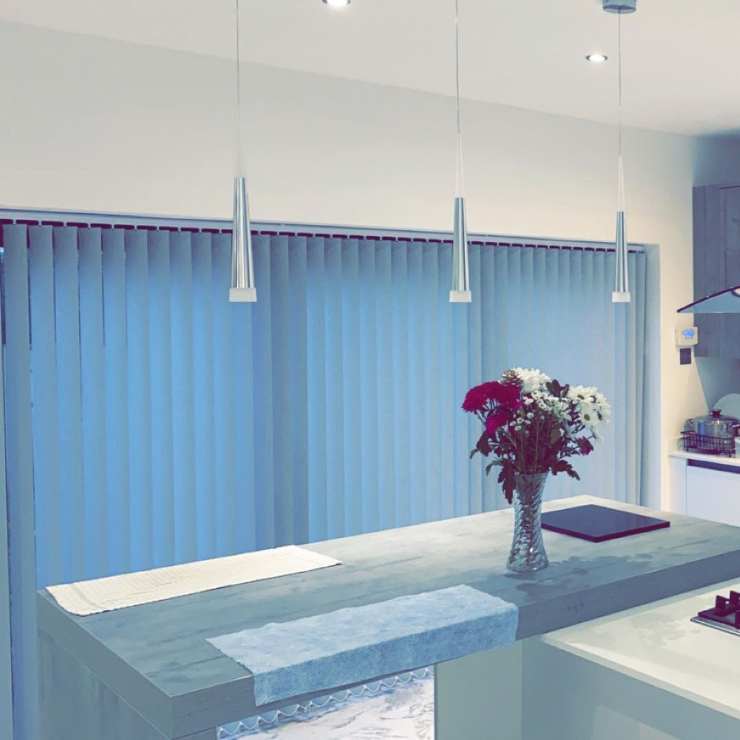 Vertical blinds in kitchen area
