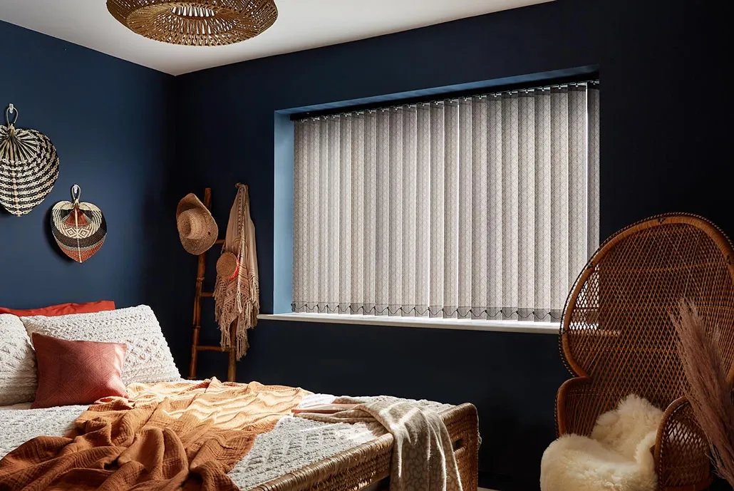 Vertical blinds in bedroom